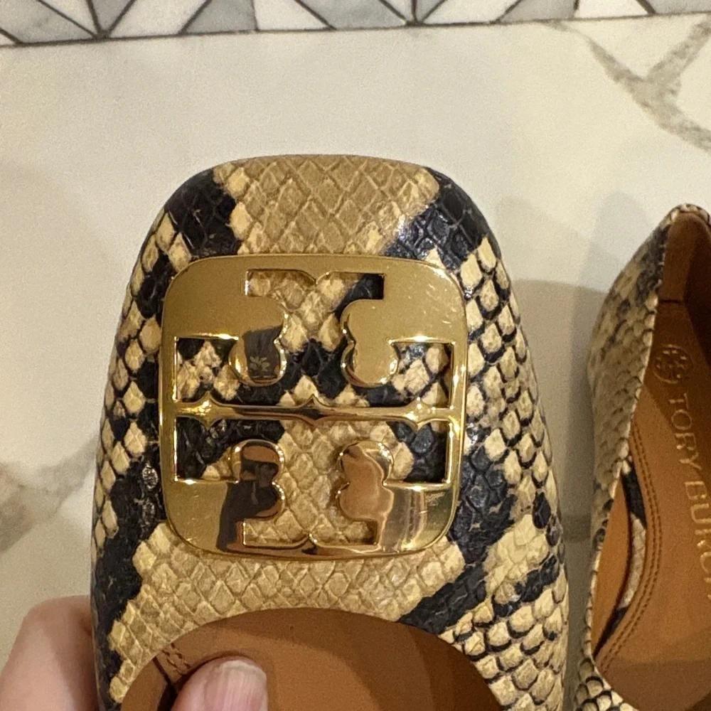 Tory Burch Gold and Black Snakeskin Loafers